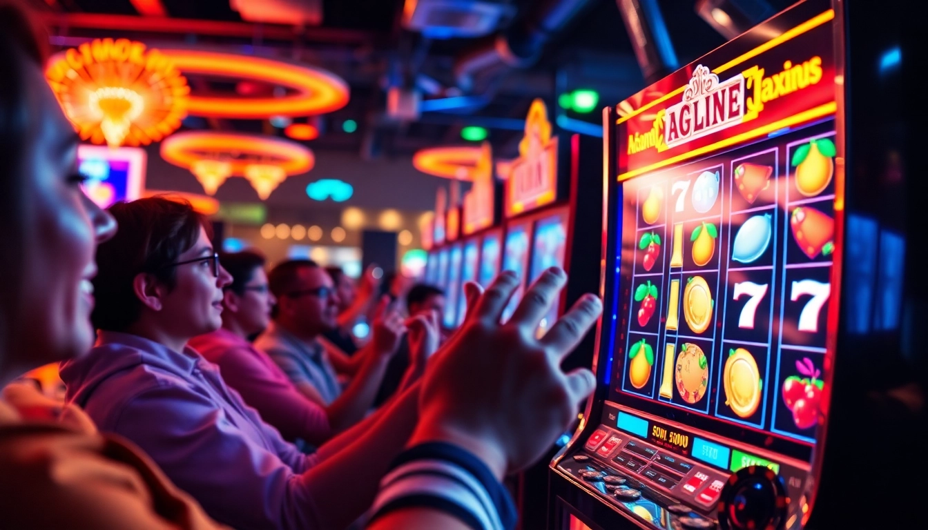 Gagnant aux machines à sous en ligne en argent réel avec des symboles colorés et un écran brillant