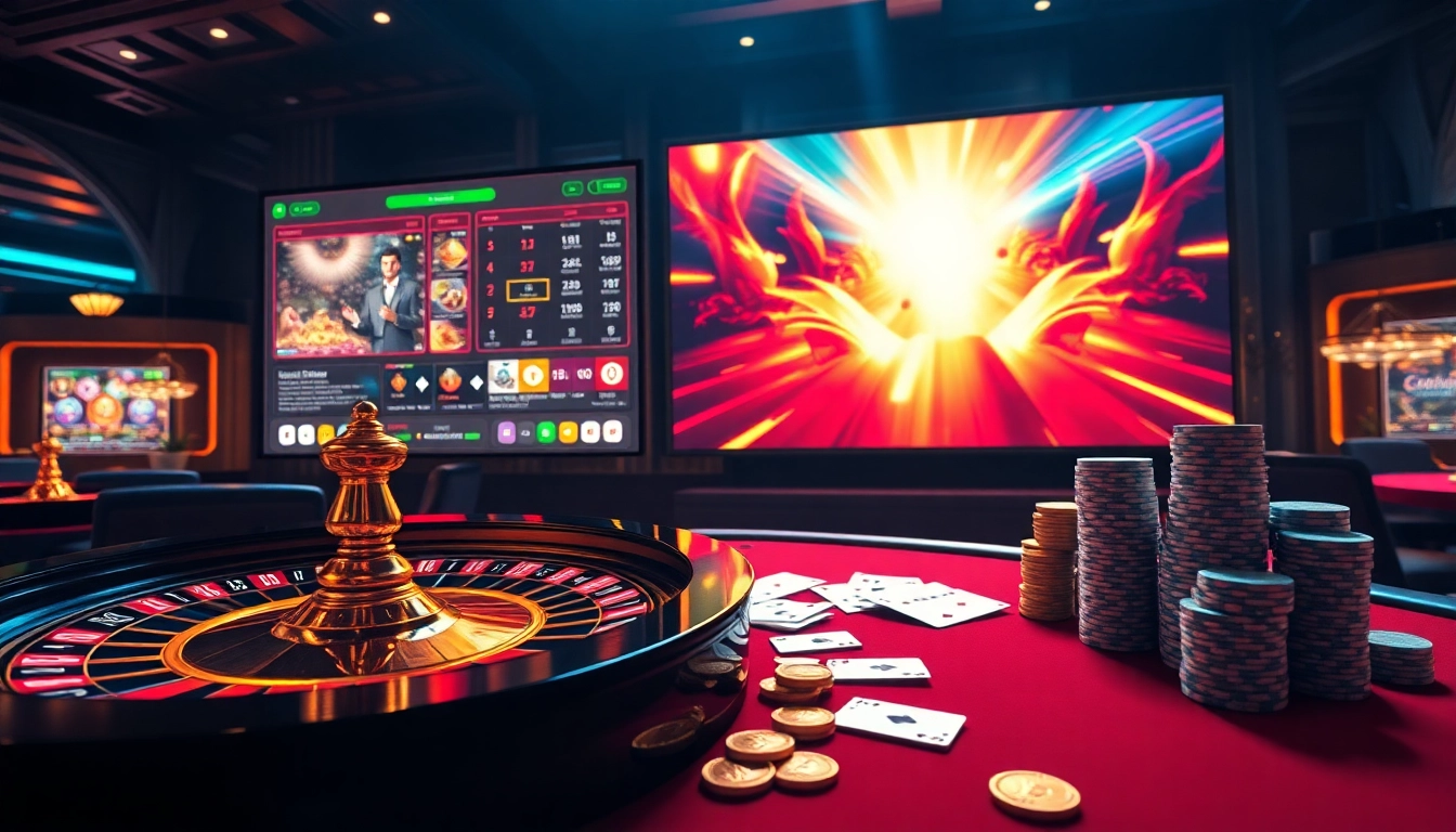 Engage in thrilling games at a casino en ligne Bitcoin with poker chips and a roulette wheel.